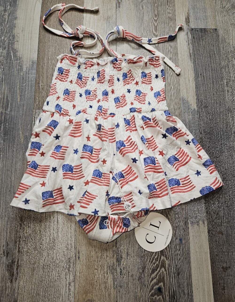 Caden Lane NEW 6-12 Months American Flag Smocked Dress Bamboo